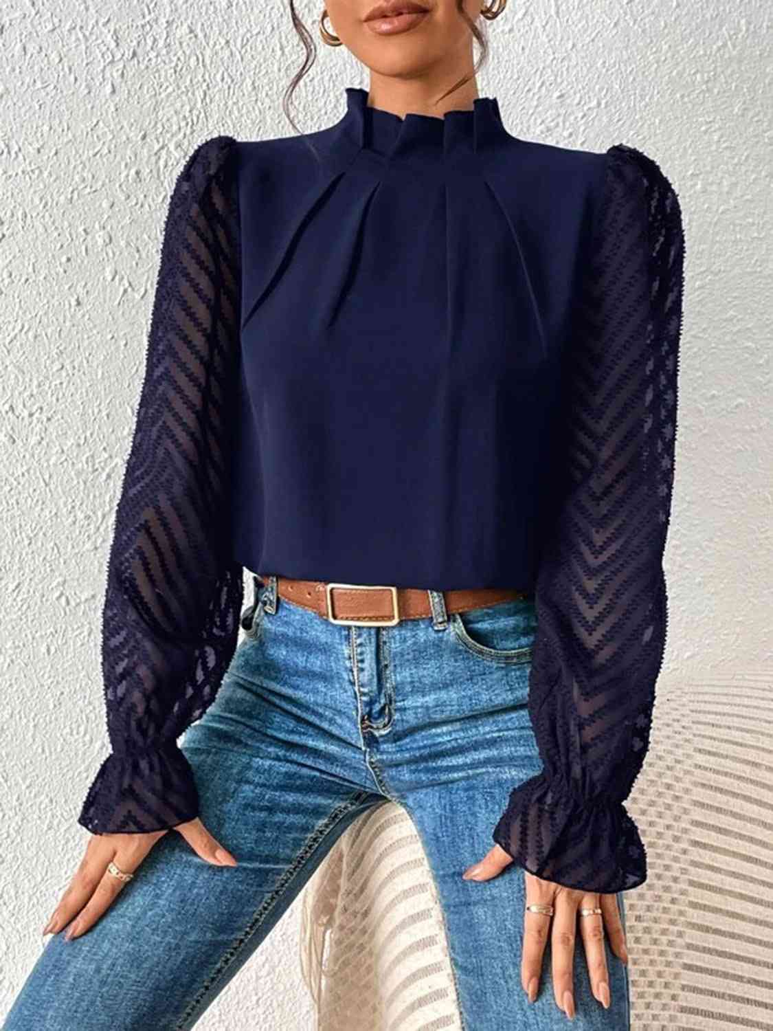 Mock Neck Flounce Sleeve Blouse - Women’s Clothing & Accessories - Shirts & Tops - 3 - 2024