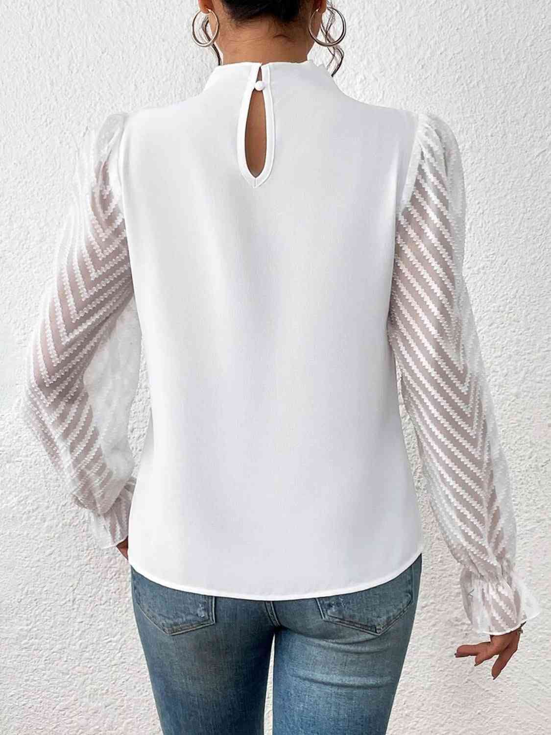 Mock Neck Flounce Sleeve Blouse - Women’s Clothing & Accessories - Shirts & Tops - 15 - 2024