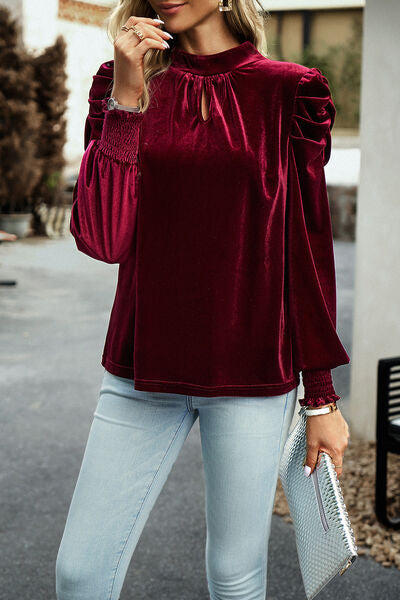 Mock Neck Puff Sleeve Blouse - Women’s Clothing & Accessories - Shirts & Tops - 11 - 2024