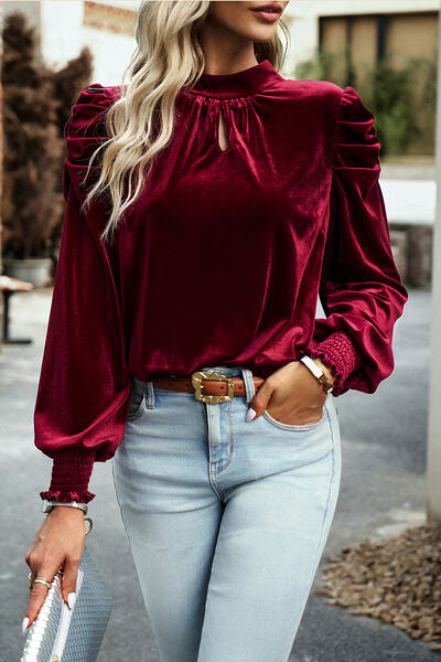 Mock Neck Puff Sleeve Blouse - Wine / S - Women’s Clothing & Accessories - Shirts & Tops - 7 - 2024