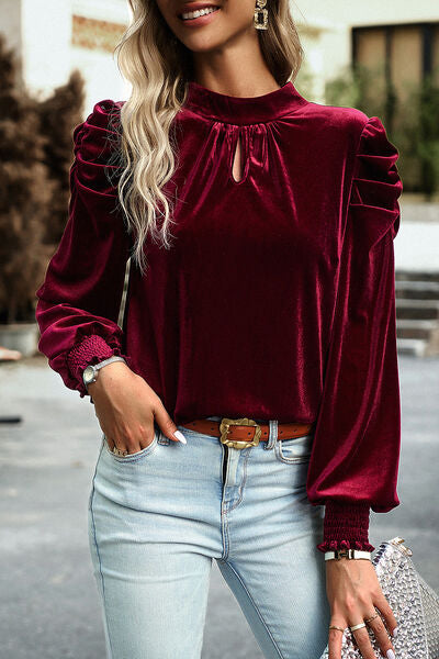 Mock Neck Puff Sleeve Blouse - Women’s Clothing & Accessories - Shirts & Tops - 9 - 2024