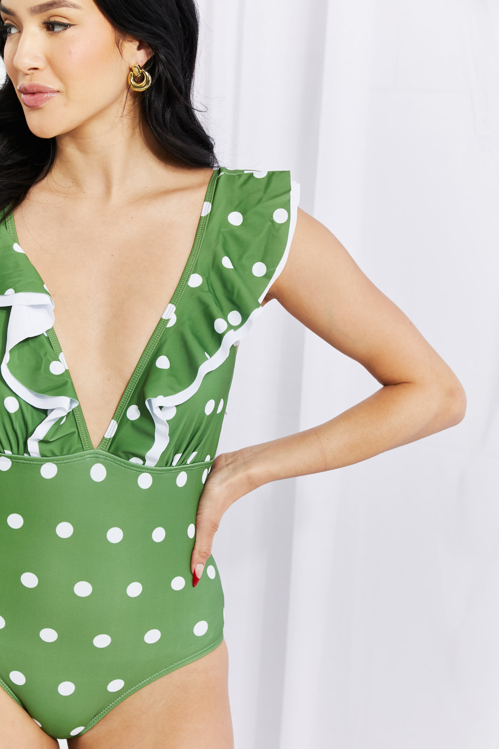 Moonlit Dip Ruffle Plunge Swimsuit in Mid Green - Women’s Clothing & Accessories - Swimwear - 10 - 2024