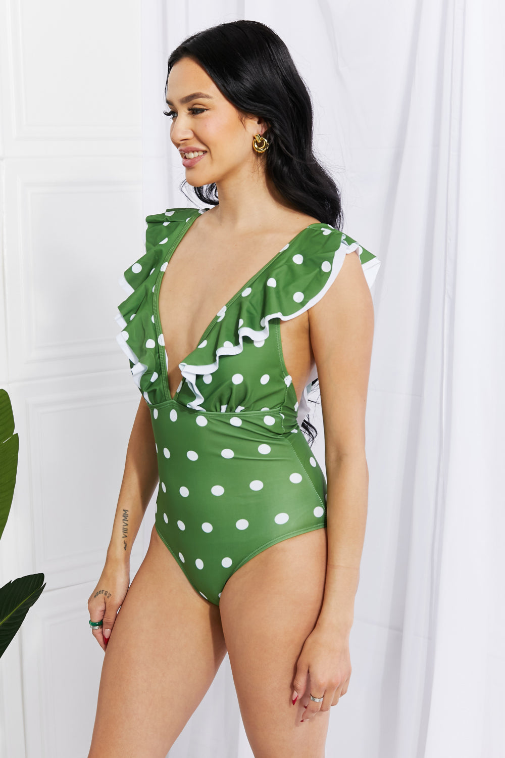 Moonlit Dip Ruffle Plunge Swimsuit in Mid Green - Women’s Clothing & Accessories - Swimwear - 7 - 2024