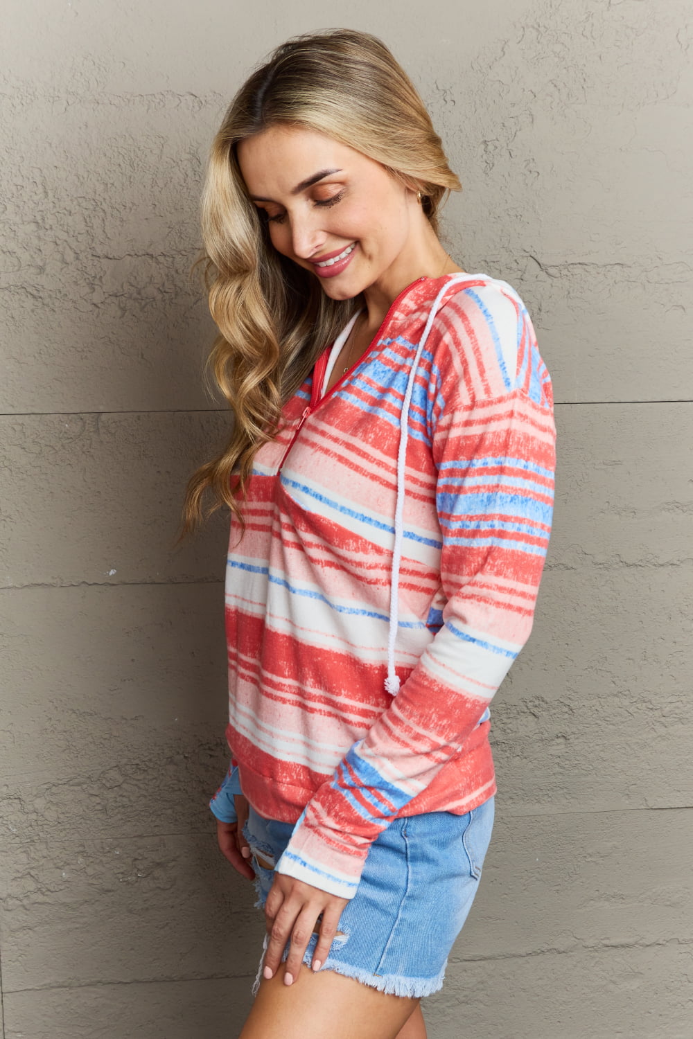 Multicolor Striped Half Zip Hoodie - Women’s Clothing & Accessories - Shirts & Tops - 3 - 2024