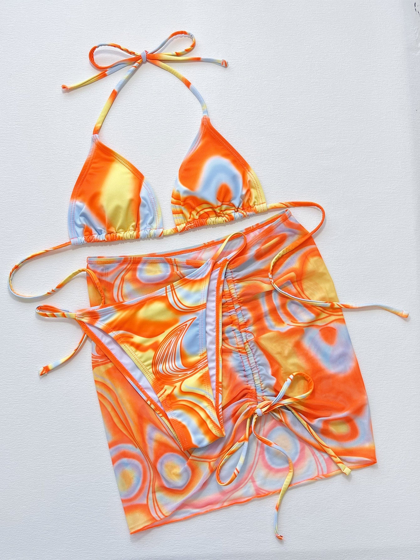 Multicolored Drawstring Ruched Three-Piece Swim Set - Women’s Clothing & Accessories - Swimwear - 3 - 2024
