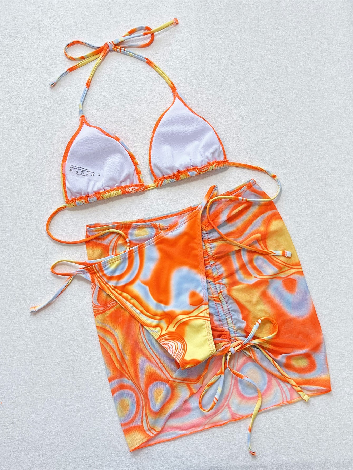 Multicolored Drawstring Ruched Three-Piece Swim Set - Women’s Clothing & Accessories - Swimwear - 4 - 2024