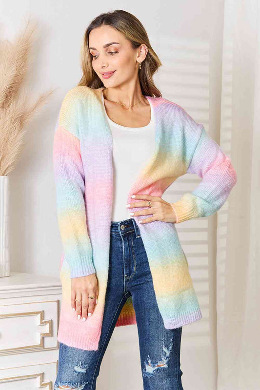 Multicolored Gradient Open Front Longline Cardigan - Multicolor / S - Women’s Clothing & Accessories - Clothing - 1