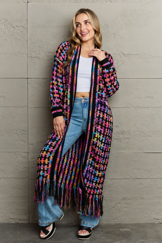Multicolored Open Front Fringe Hem Cardigan - Multi / S - Women’s Clothing & Accessories - Shirts & Tops - 1 - 2024