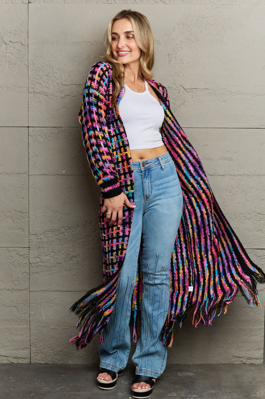 Multicolored Open Front Fringe Hem Cardigan - Women’s Clothing & Accessories - Shirts & Tops - 2 - 2024