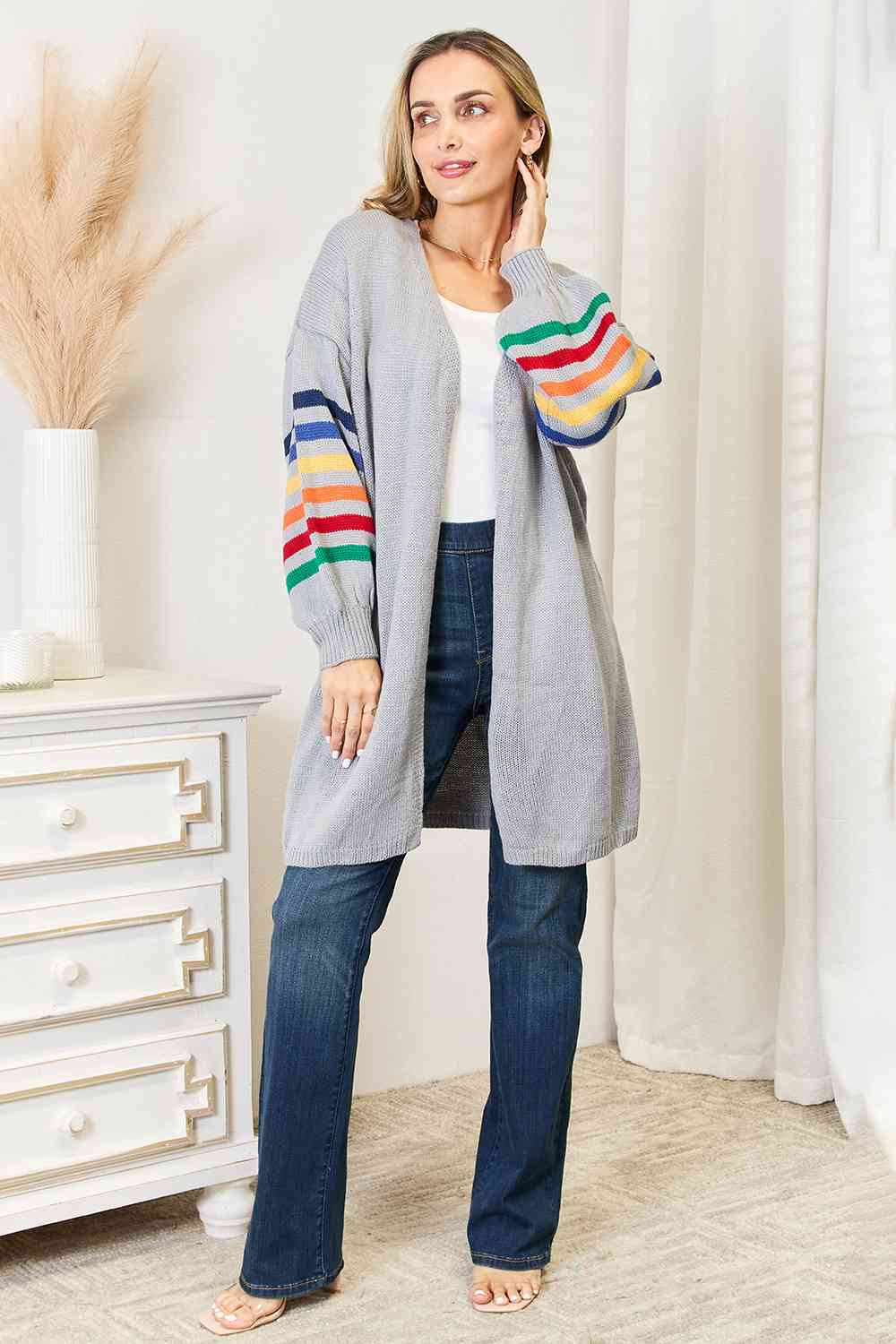 Multicolored Stripe Open Front Longline Cardigan - Women’s Clothing & Accessories - Shirts & Tops - 4 - 2024