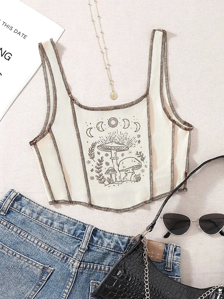 Mystical Mushroom Corset Tank - Beige / S - Women’s Clothing & Accessories - Shirts & Tops - 8 - 2024