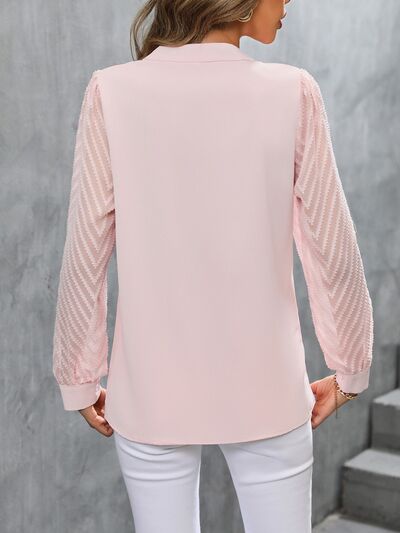 Notched Long Sleeve Blouse - Women’s Clothing & Accessories - Shirts & Tops - 7 - 2024