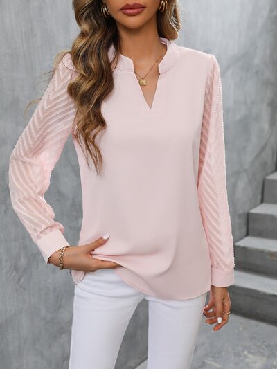 Notched Long Sleeve Blouse - Women’s Clothing & Accessories - Shirts & Tops - 3 - 2024