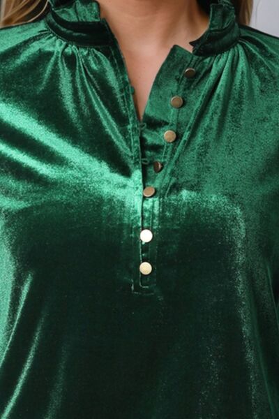 Notched Neck Buttoned Long Sleeve Velvet Blouse - Women’s Clothing & Accessories - Shirts & Tops - 19 - 2024