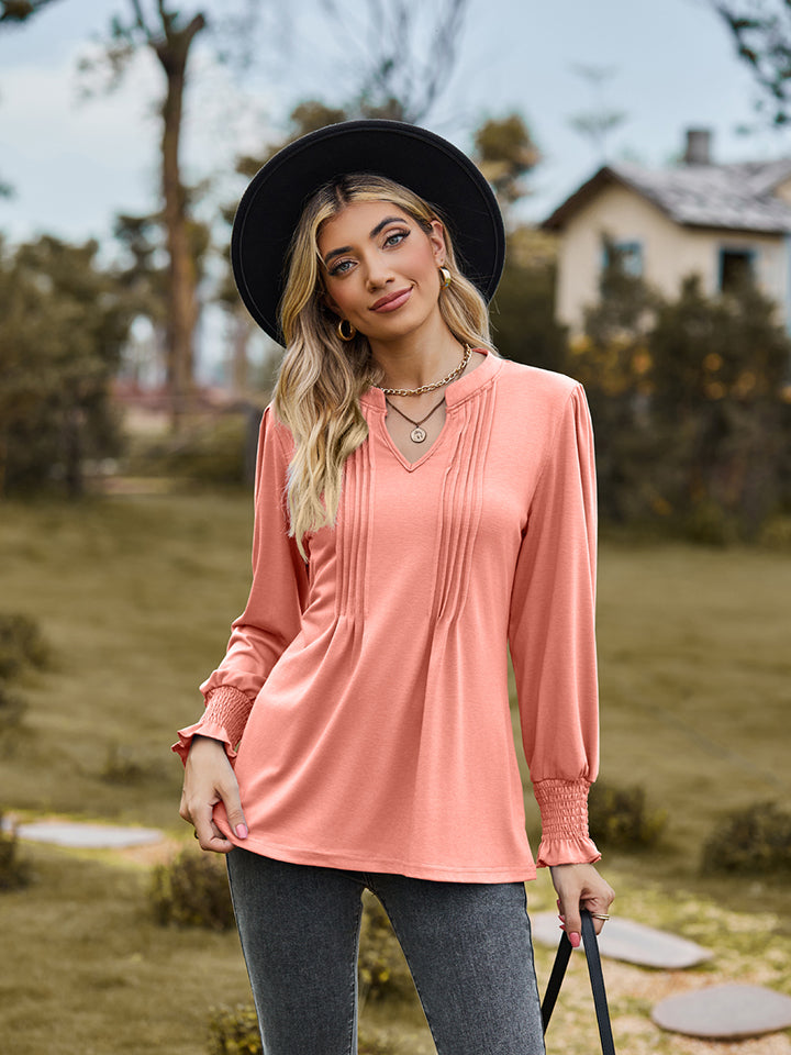 Notched Neck Flounce Sleeve Blouse - Pink / S - Women’s Clothing & Accessories - Shirts & Tops - 7 - 2024