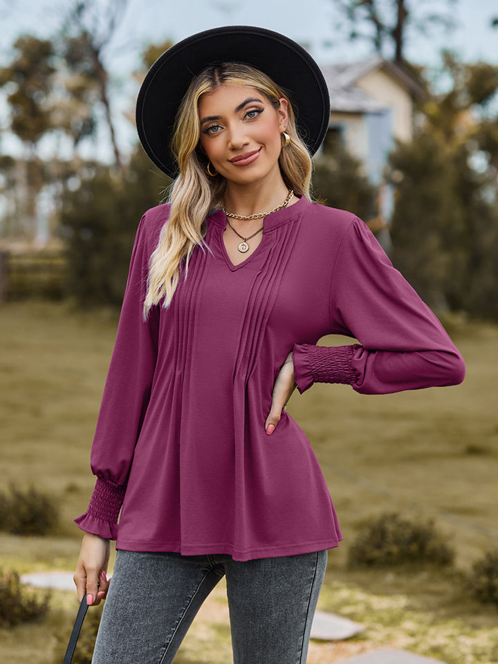 Notched Neck Flounce Sleeve Blouse - Women’s Clothing & Accessories - Shirts & Tops - 20 - 2024
