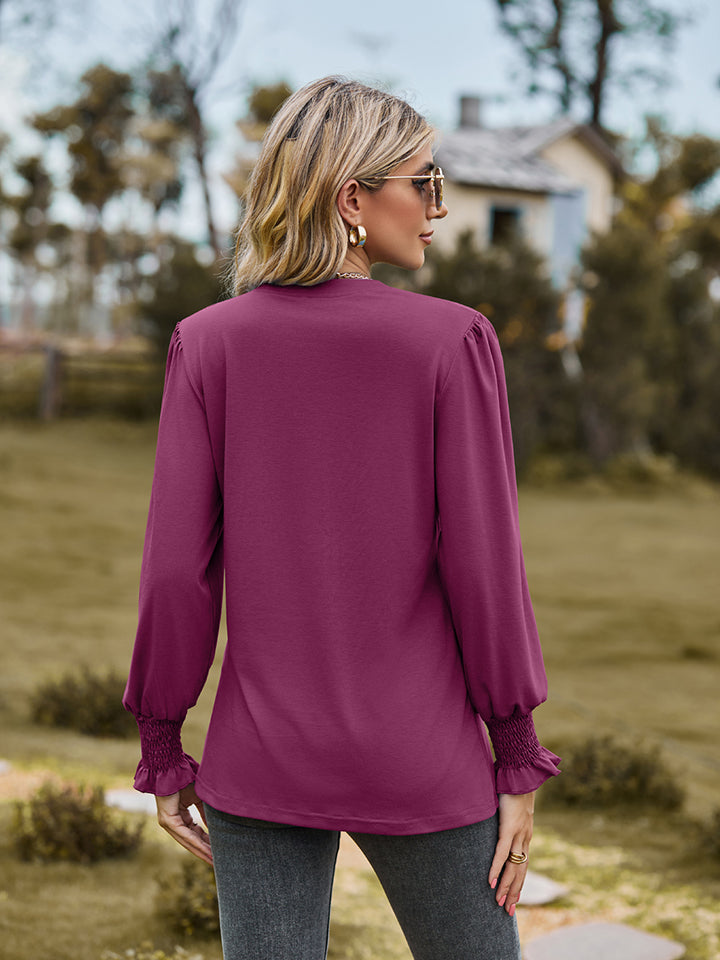 Notched Neck Flounce Sleeve Blouse - Women’s Clothing & Accessories - Shirts & Tops - 21 - 2024