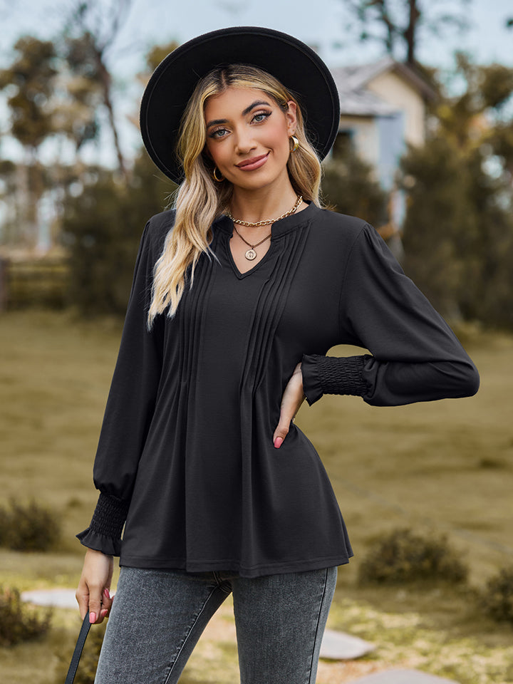 Notched Neck Flounce Sleeve Blouse - Women’s Clothing & Accessories - Shirts & Tops - 11 - 2024