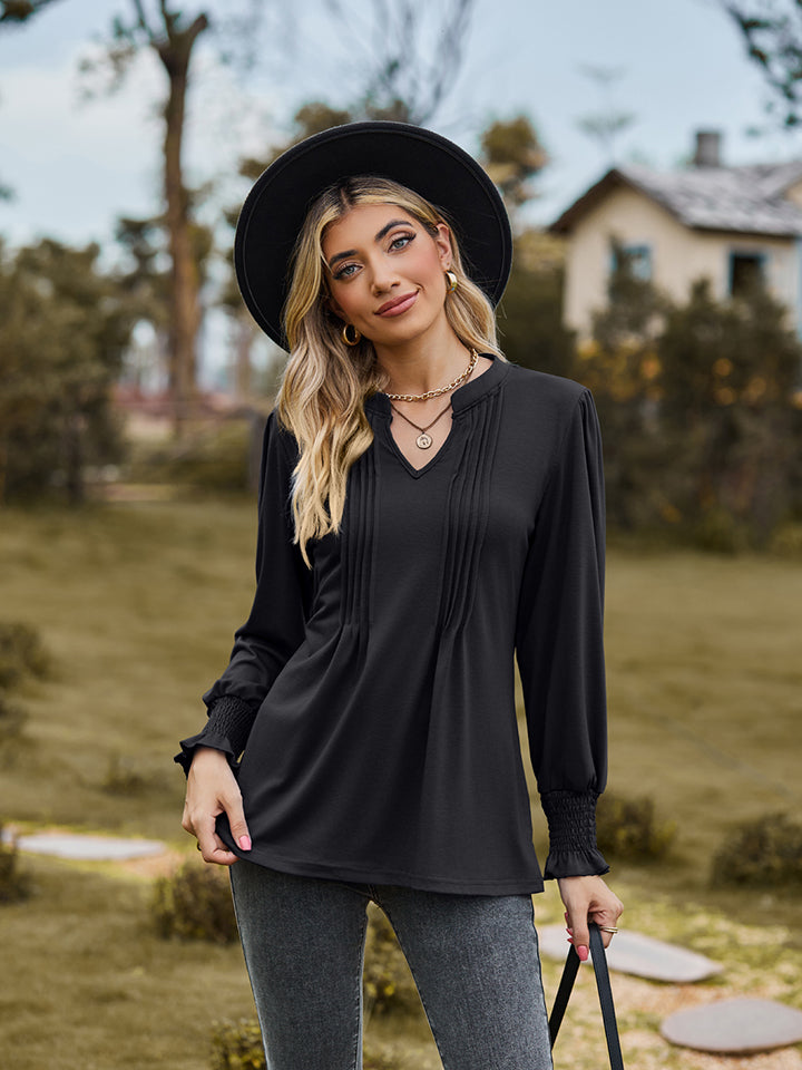 Notched Neck Flounce Sleeve Blouse - Black / S - Women’s Clothing & Accessories - Shirts & Tops - 10 - 2024