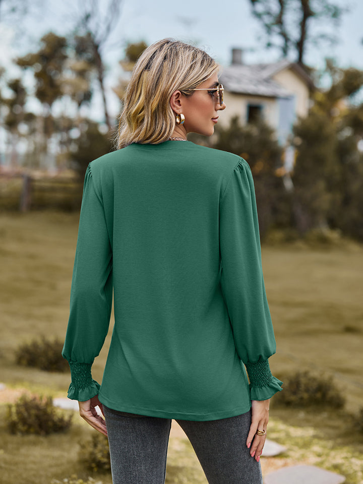 Notched Neck Flounce Sleeve Blouse - Women’s Clothing & Accessories - Shirts & Tops - 15 - 2024