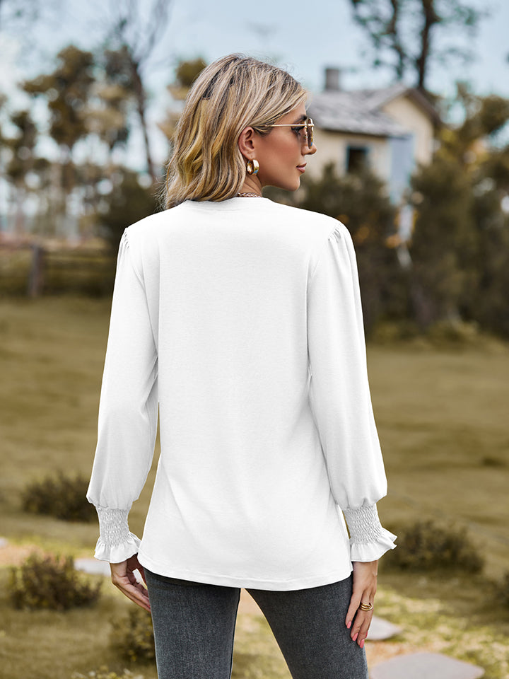 Notched Neck Flounce Sleeve Blouse - Women’s Clothing & Accessories - Shirts & Tops - 6 - 2024