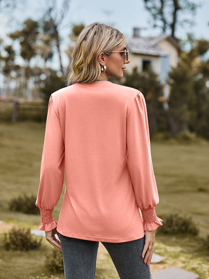 Notched Neck Flounce Sleeve Blouse - Women’s Clothing & Accessories - Shirts & Tops - 9 - 2024