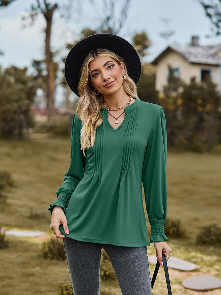 Notched Neck Flounce Sleeve Blouse - Green / S - Women’s Clothing & Accessories - Shirts & Tops - 13 - 2024