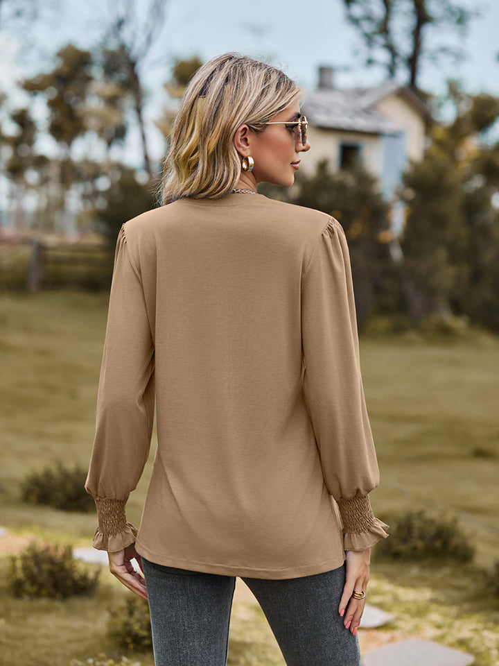 Notched Neck Flounce Sleeve Blouse - Women’s Clothing & Accessories - Shirts & Tops - 18 - 2024