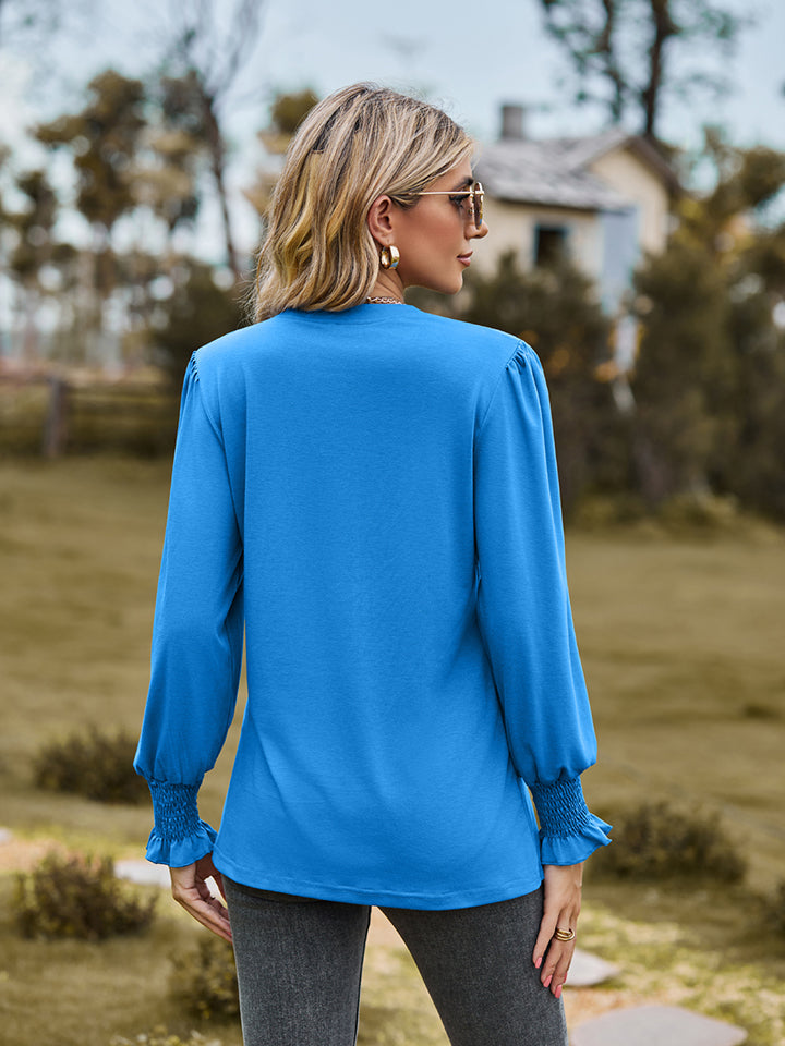 Notched Neck Flounce Sleeve Blouse - Women’s Clothing & Accessories - Shirts & Tops - 2 - 2024