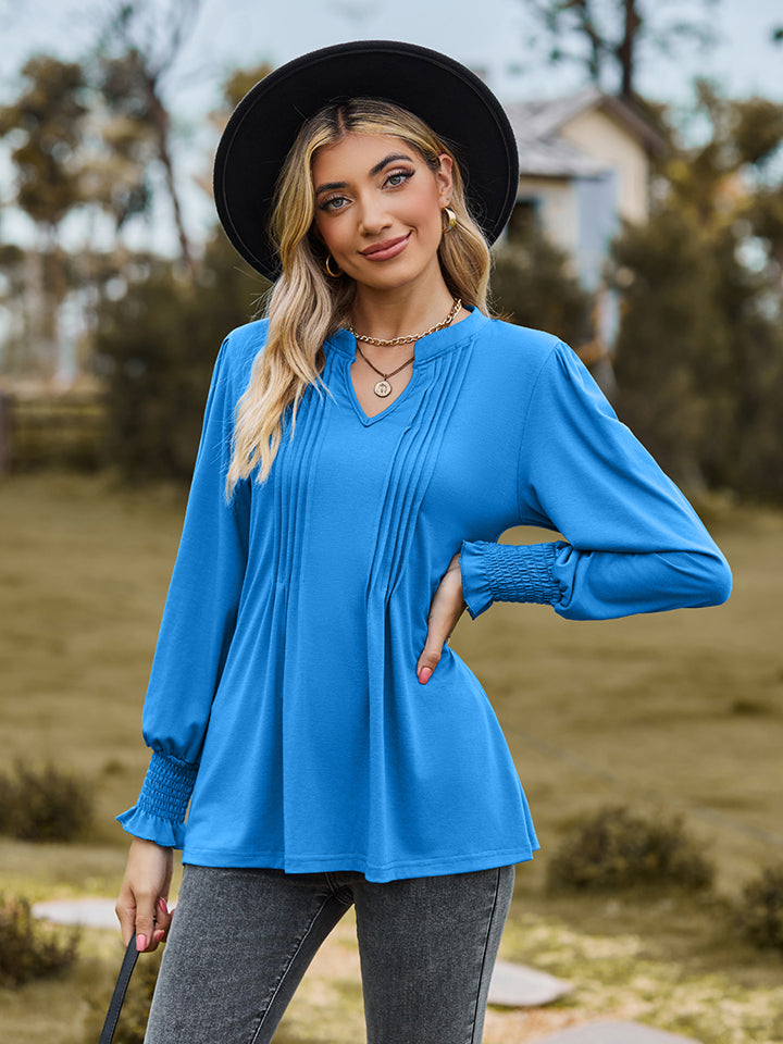 Notched Neck Flounce Sleeve Blouse - Women’s Clothing & Accessories - Shirts & Tops - 3 - 2024