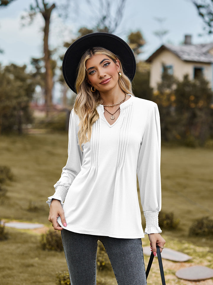 Notched Neck Flounce Sleeve Blouse - White / S - Women’s Clothing & Accessories - Shirts & Tops - 4 - 2024
