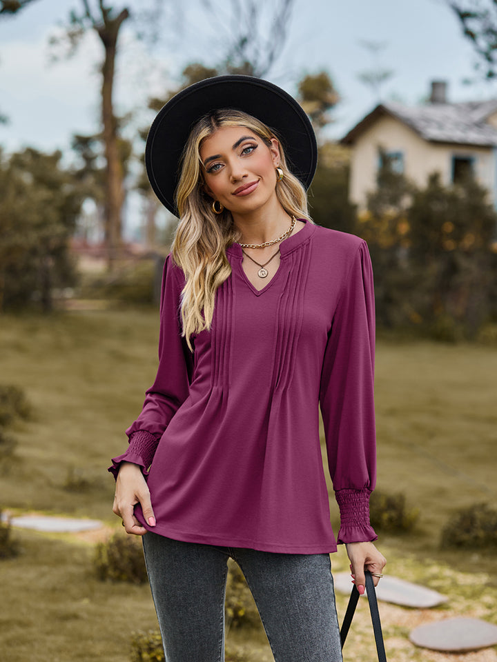 Notched Neck Flounce Sleeve Blouse - Purple / S - Women’s Clothing & Accessories - Shirts & Tops - 19 - 2024