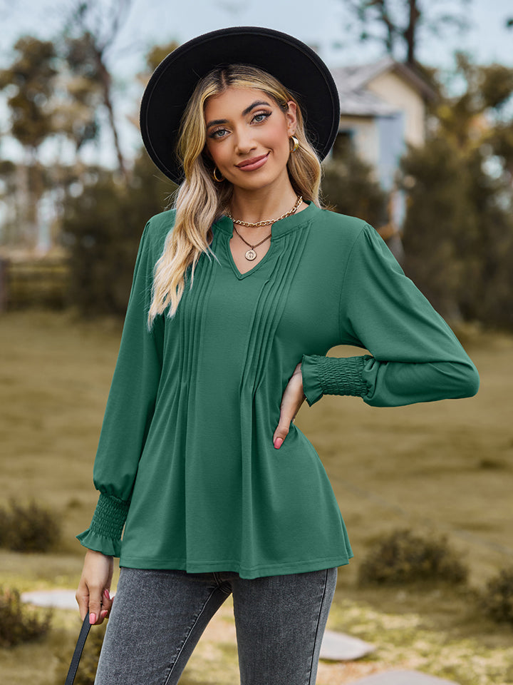 Notched Neck Flounce Sleeve Blouse - Women’s Clothing & Accessories - Shirts & Tops - 14 - 2024