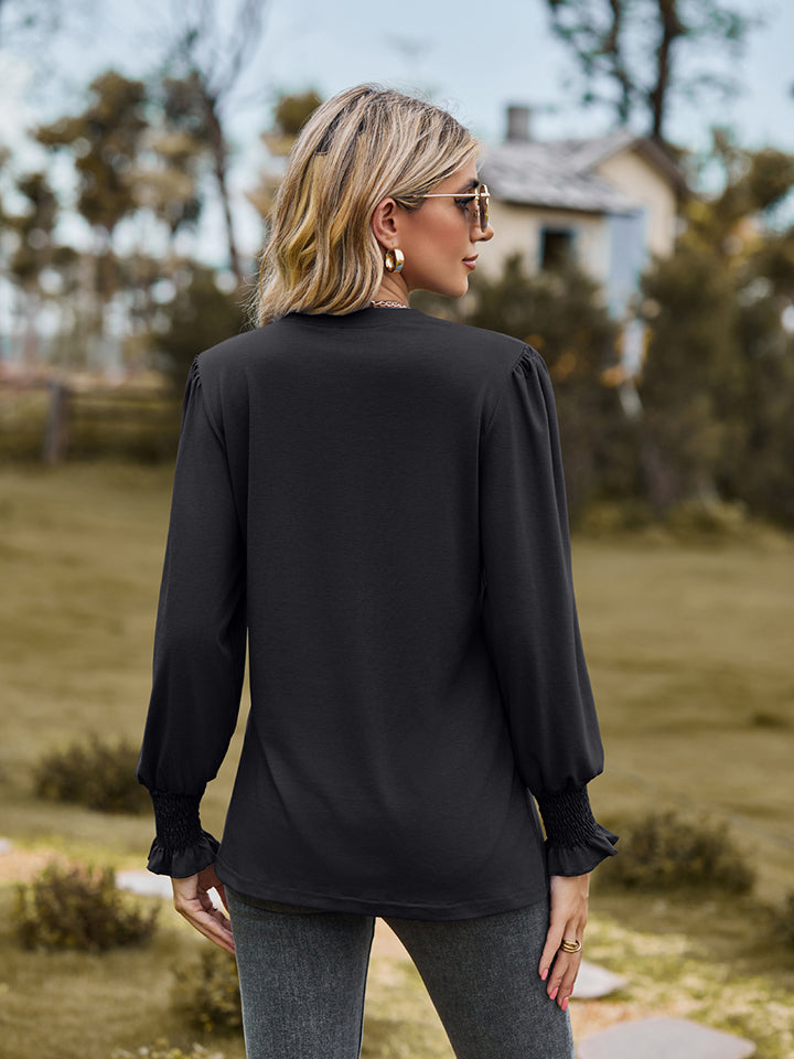Notched Neck Flounce Sleeve Blouse - Women’s Clothing & Accessories - Shirts & Tops - 12 - 2024