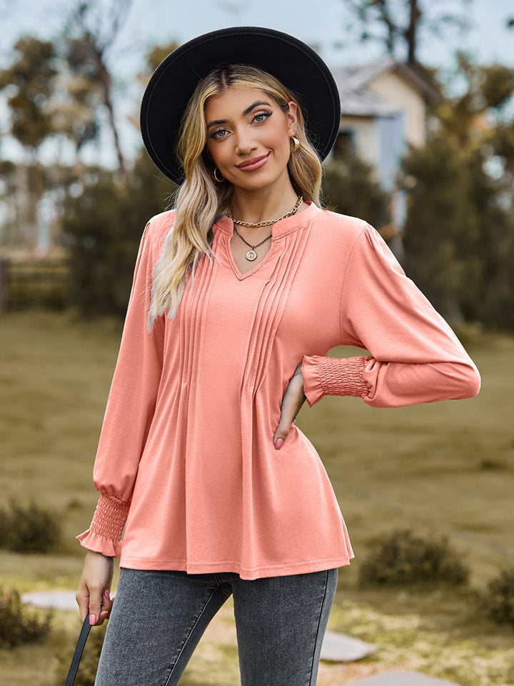 Notched Neck Flounce Sleeve Blouse - Women’s Clothing & Accessories - Shirts & Tops - 8 - 2024