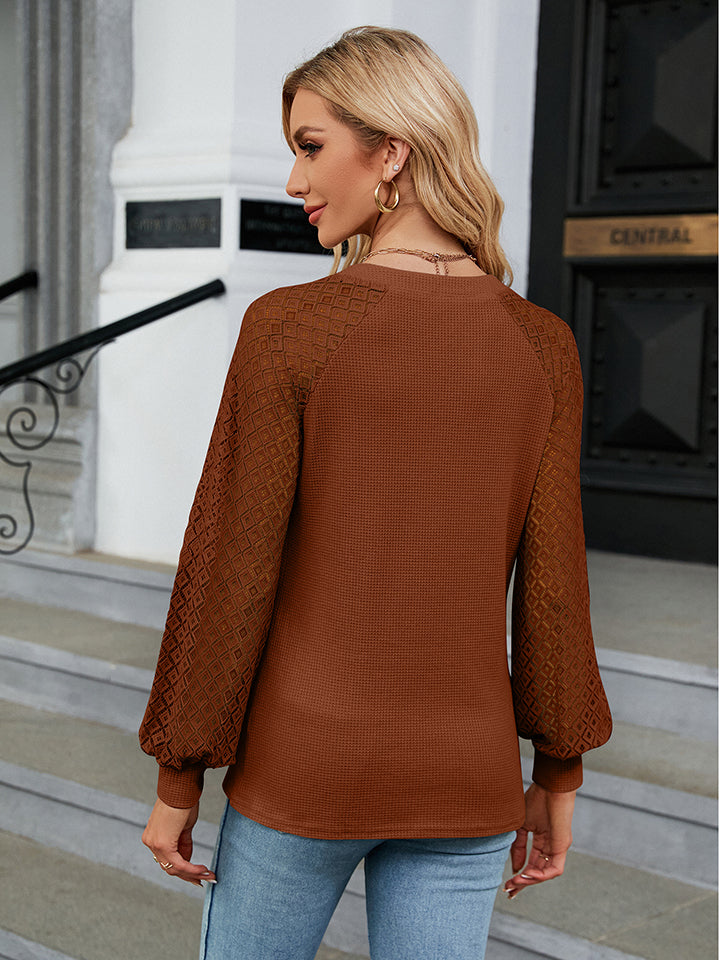 Notched Neck Long Sleeve Blouse - Women’s Clothing & Accessories - Shirts & Tops - 2 - 2024