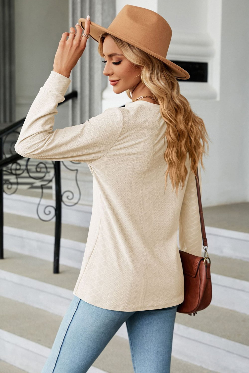 Notched Neck Long Sleeve Buttoned Blouse - Women’s Clothing & Accessories - Shirts & Tops - 18 - 2024