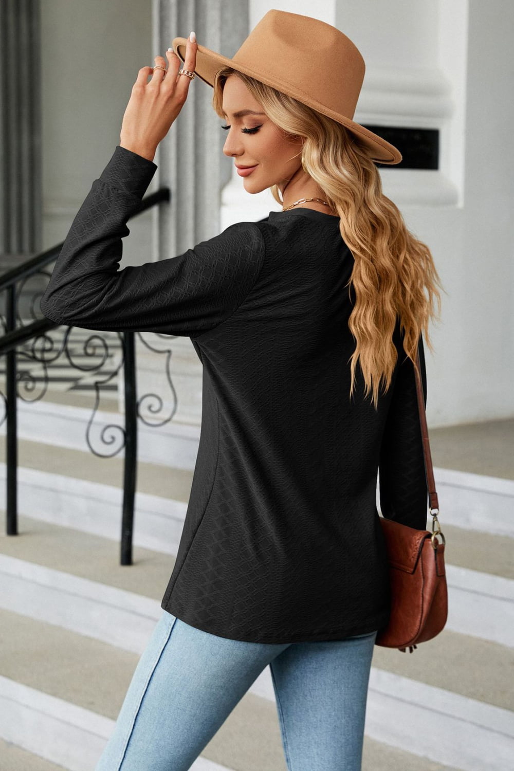 Notched Neck Long Sleeve Buttoned Blouse - Women’s Clothing & Accessories - Shirts & Tops - 9 - 2024