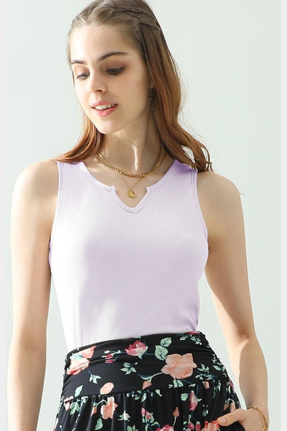 Notched Rib Knit Tank - Lavender / S - Women’s Clothing & Accessories - Shirts & Tops - 6 - 2024