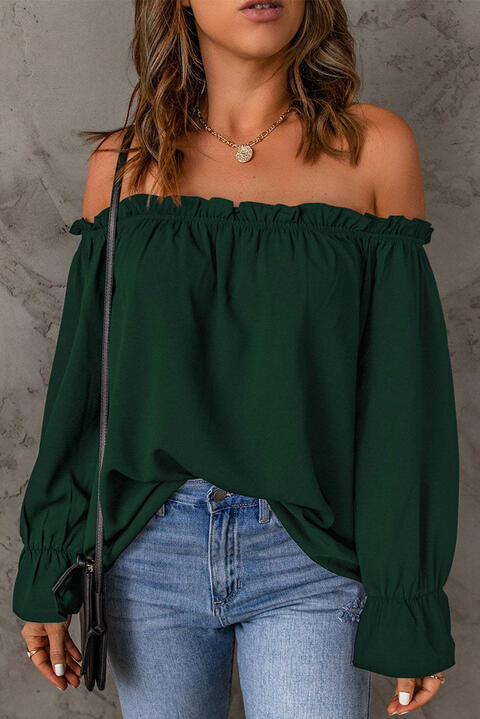 Off-Shoulder Flounce Sleeve Blouse - Green / S - Women’s Clothing & Accessories - Shirts & Tops - 14 - 2024
