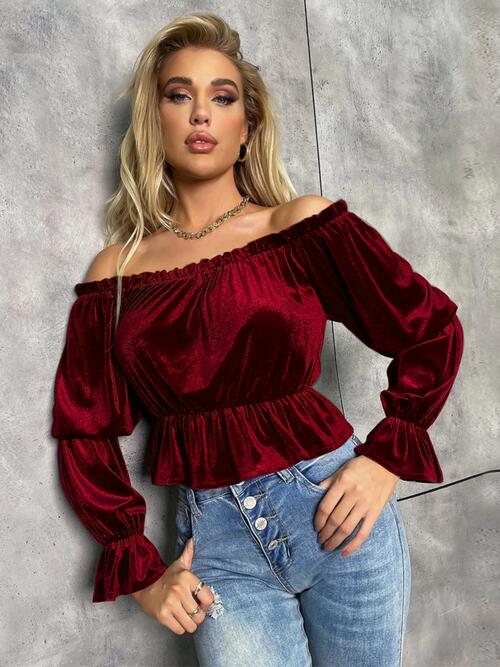 Off-Shoulder Flounce Sleeve Blouse - Women’s Clothing & Accessories - Shirts & Tops - 4 - 2024