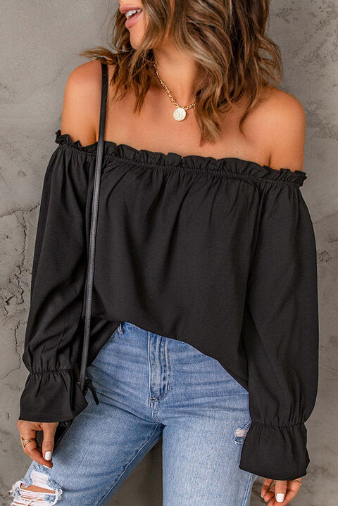 Off-Shoulder Flounce Sleeve Blouse - Black / S - Women’s Clothing & Accessories - Shirts & Tops - 16 - 2024