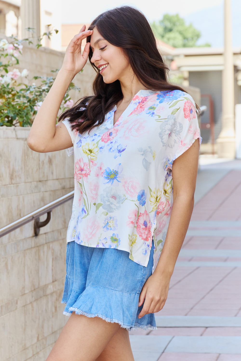One And Only Full Size Short Sleeve Floral Print Top - Women’s Clothing & Accessories - Shirts & Tops - 8 - 2024