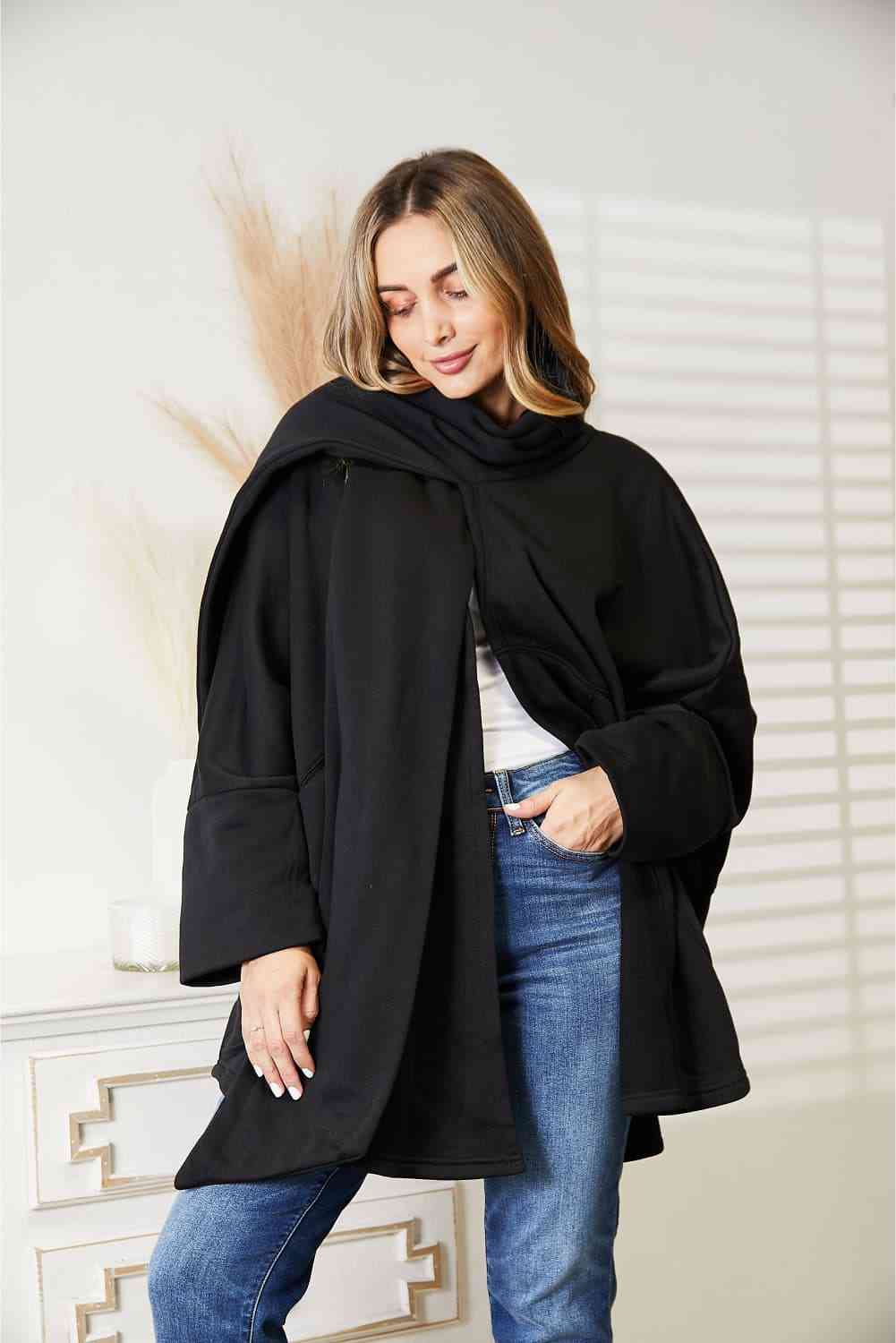 Open Front Cardigan with Scarf Design - Black / S/M - Women’s Clothing & Accessories - Shirts & Tops - 1 - 2024