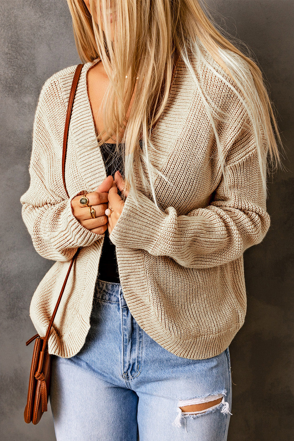 Open Front Drop Shoulder Rib-Knit Cardigan - Women’s Clothing & Accessories - Shirts & Tops - 4 - 2024