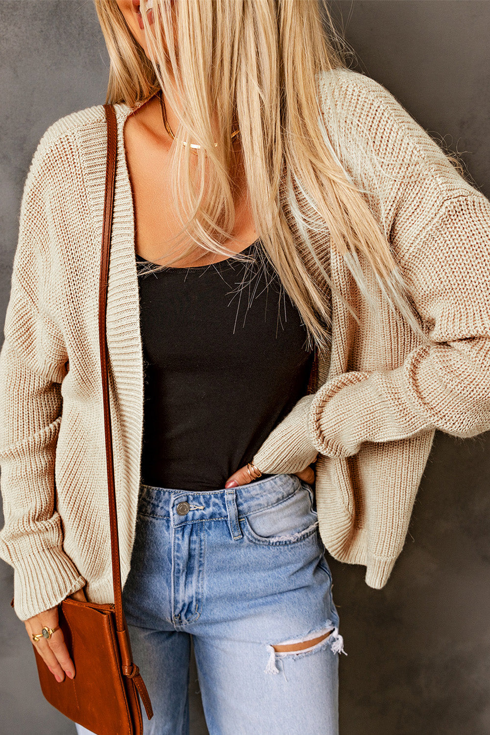 Open Front Drop Shoulder Rib-Knit Cardigan - Women’s Clothing & Accessories - Shirts & Tops - 3 - 2024