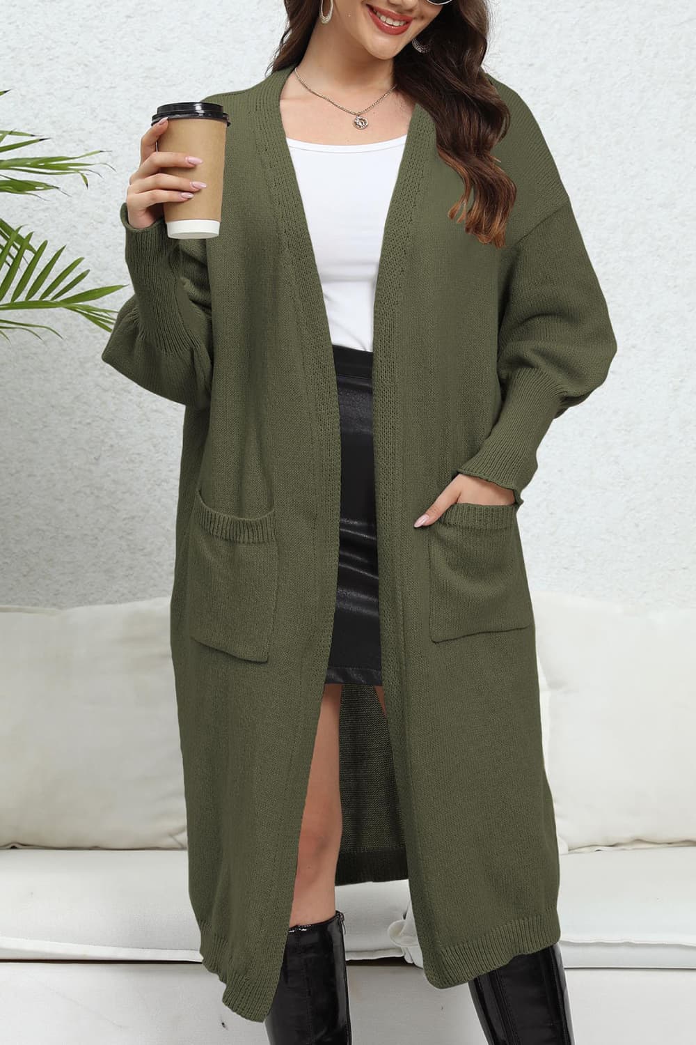 Open Front Dropped Shoulder Cardigan - Green / One Size - Women’s Clothing & Accessories - Shirts & Tops - 4 - 2024