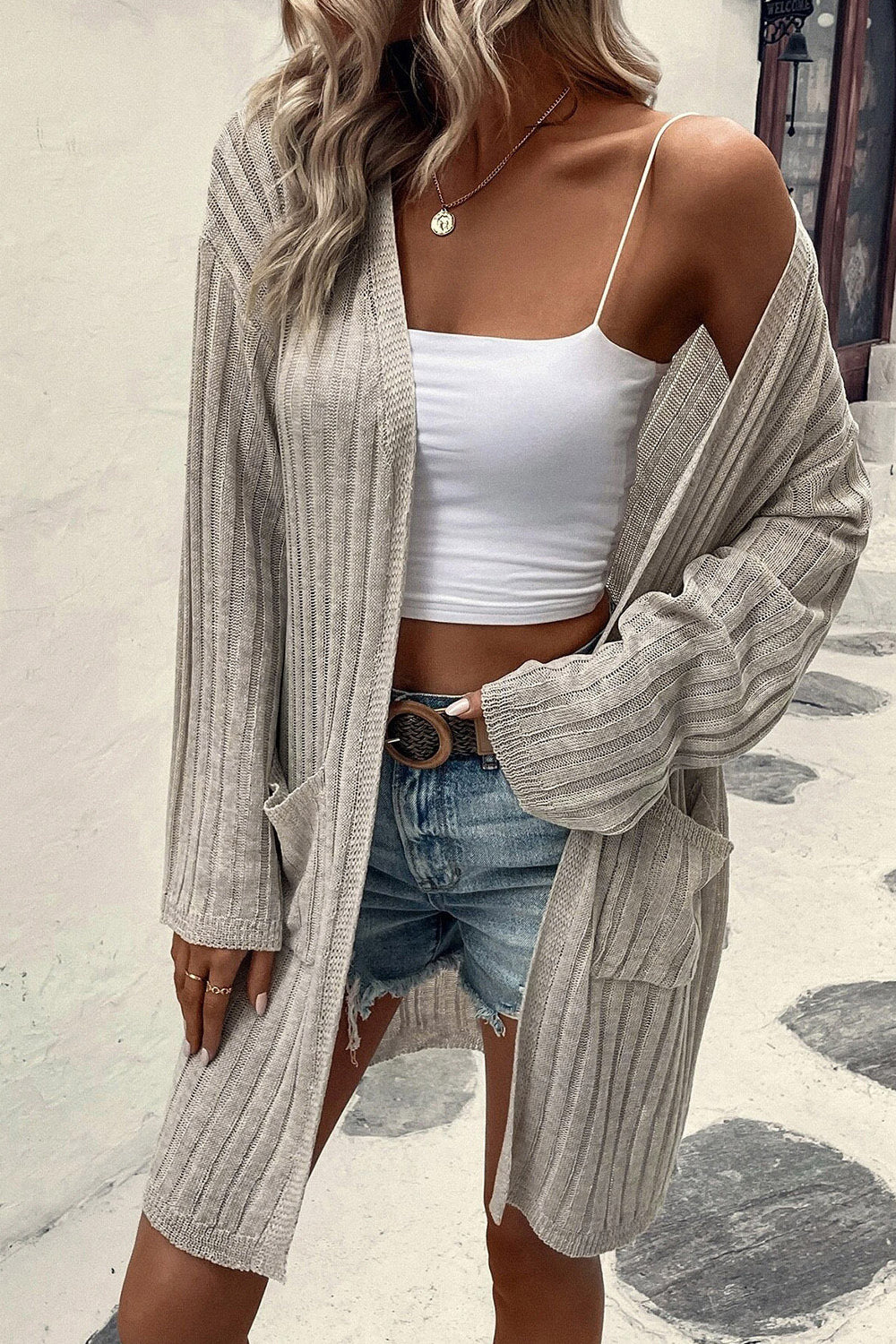 Open Front Dropped Shoulder Longline Cardigan - Women’s Clothing & Accessories - Shirts & Tops - 3 - 2024