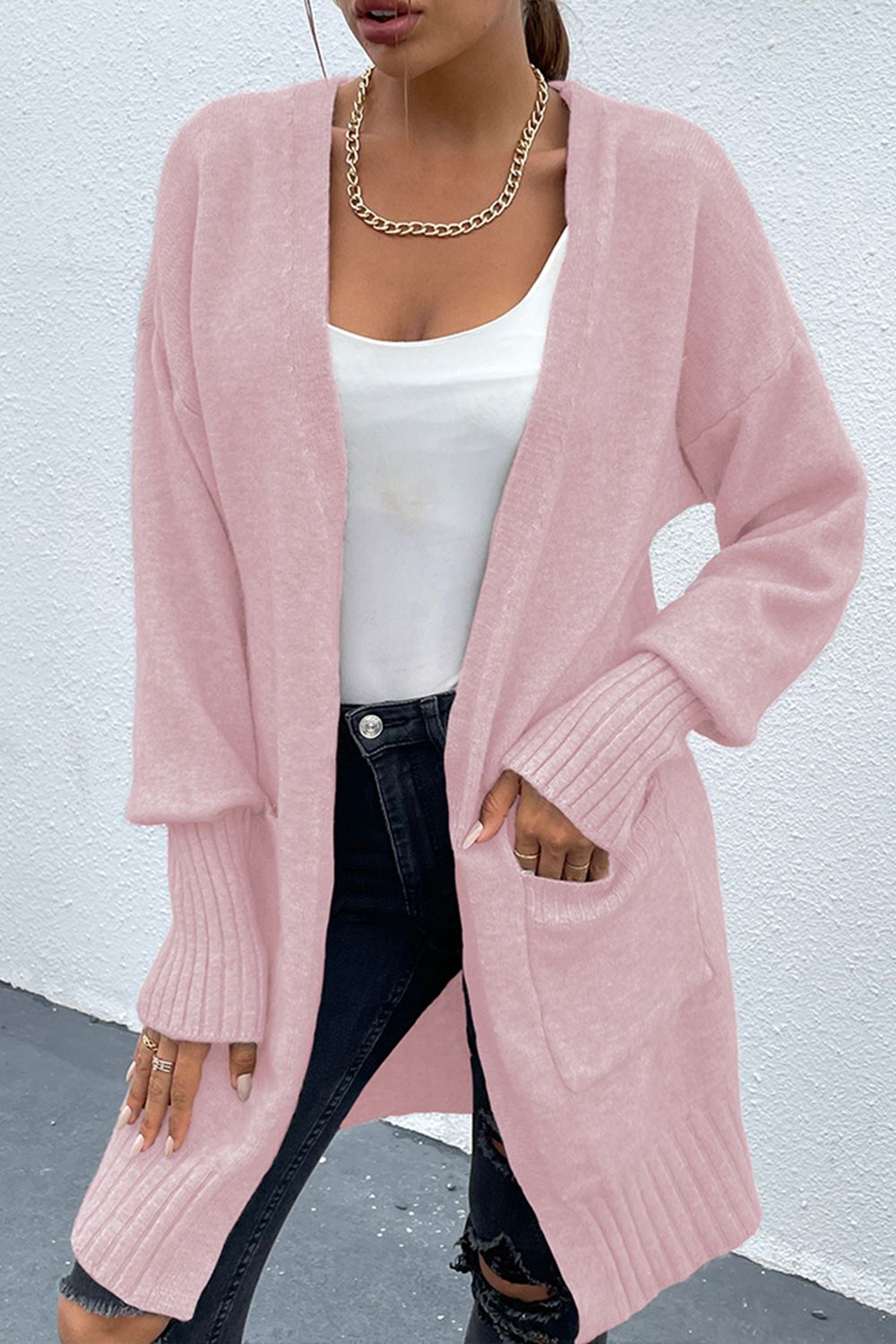 Open Front Dropped Shoulder Pocketed Cardigan - Pink / S - Women’s Clothing & Accessories - Shirts & Tops - 1 - 2024