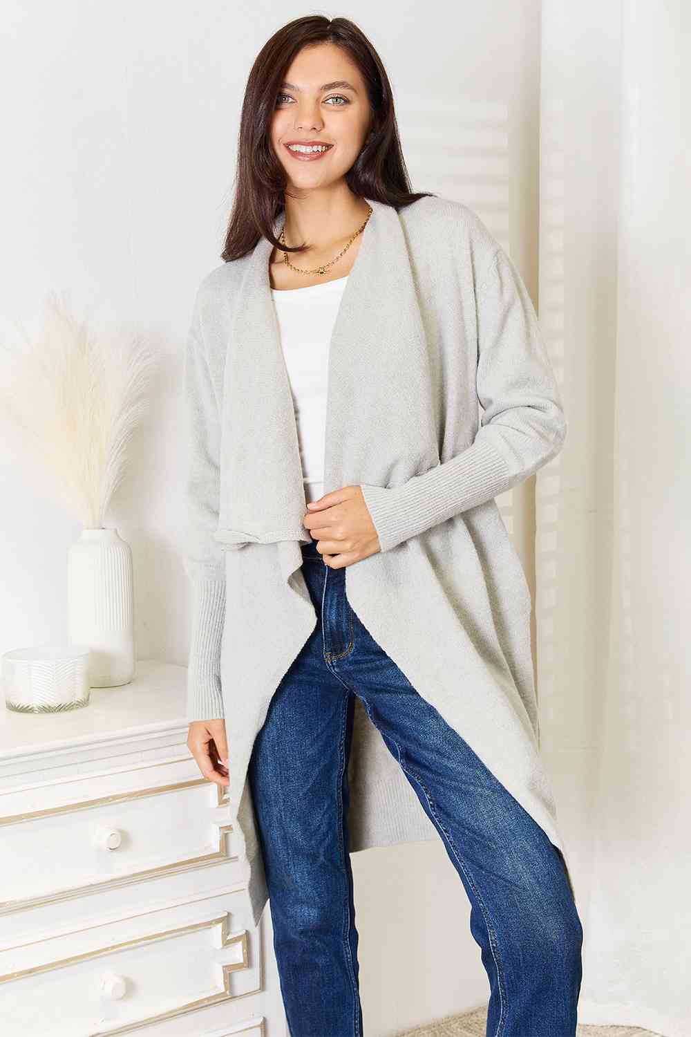 Open Front Duster Cardigan with Pockets - Light Gray / S - Women’s Clothing & Accessories - Shirts & Tops - 1 - 2024
